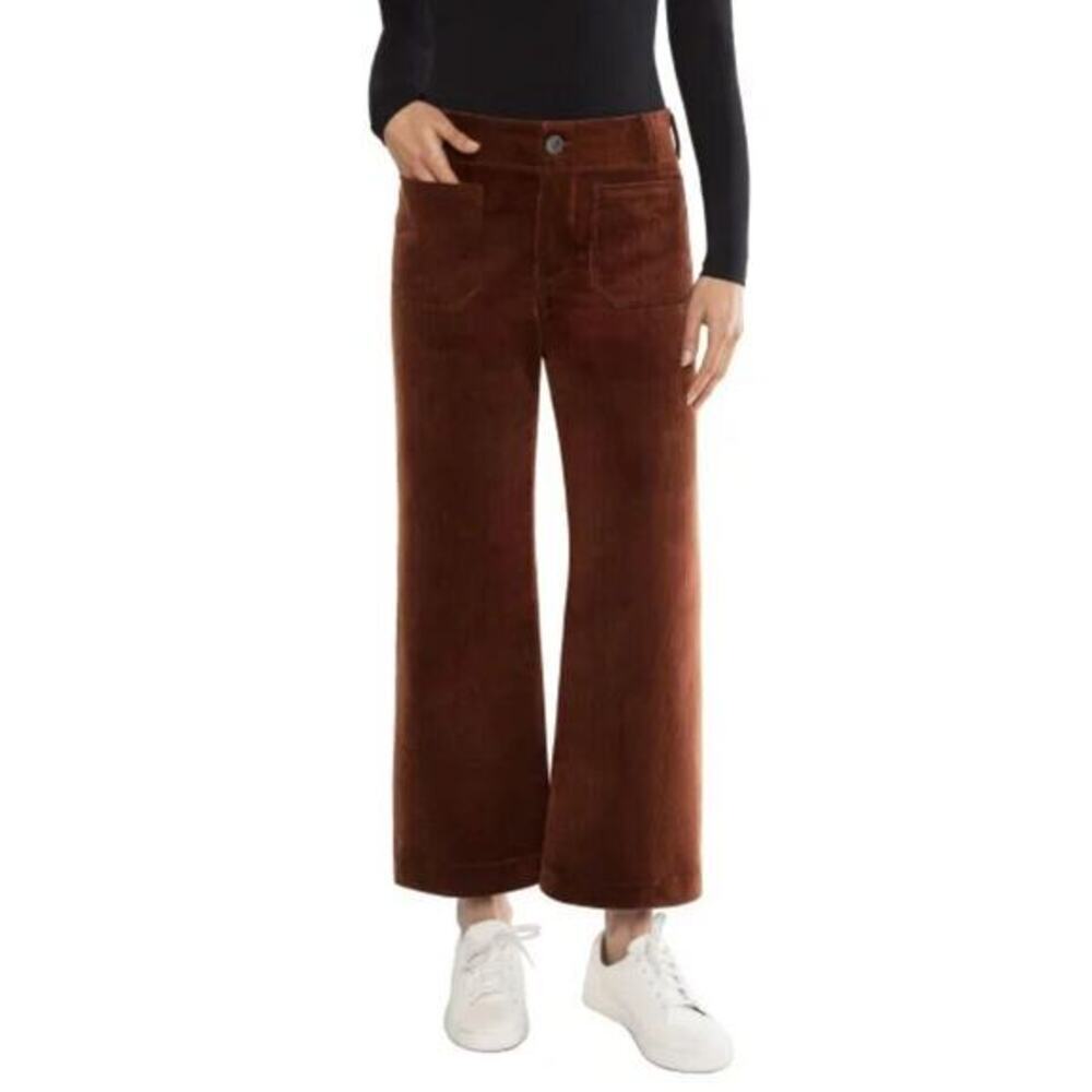 Matty M Womens Corduroy Wide Leg Stretch Ankle High-Rise Pant, Color Brick, Lrg